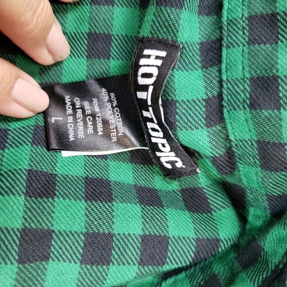COPY - Hot Topic black and green checked plaid poly cotton blend - Picture 3 of 5